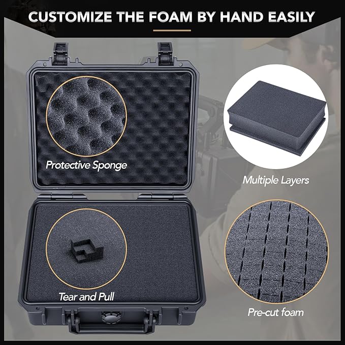 Lykus HC-2510 Waterproof Hard Case with Foam, Interior Size 9.8x7.5x3.7 inch, Suitable for Osmo Pocket/Action/Mobile, Insta360 X5/Ace Pro/Go, GoPro Hero, Coins, Small Electronics and More - Image 2