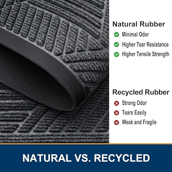 Smiry Front Door Mat Outside Entrance, Heavy Duty Sturdy Natural Rubber Doormat, Trap Dirt and Moisture, Easy Clean Low Profile Mats for Indoor Outdoor Entry, Irregular Triangle (47x17, Grey) - Image 5