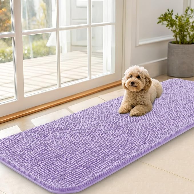 OLANLY Dog Door Mat for Muddy Paws 59x20, Absorbs Moisture and Dirt, Absorbent Non-Slip Washable Doormat, Quick Dry Chenille Mud Mat for Dogs, Entry Indoor Entryway Carpet for Inside Floor, Lavender by OLANLY