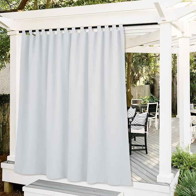 RYB HOME Outdoor Curtains for Patio - Extra Wide Blackout Waterproof Privacy Curtains for Screen Porch Lanai/Outside Dining Area, 100 inch Wide x 108 inch Long, Grayish White by RYBHOME