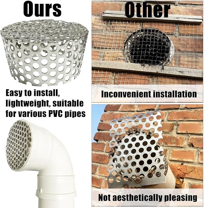 PVC Vent Termination Cap - 2Pack, 3.51" Furnace & Roof Vent Cover Stainless Steel, Conical PVC Fittings, for 2.98" to 3.51" Inner Diameter Vent Pipe, Air Intake, Air Exhaust and Water Drains Pipe - Image 4