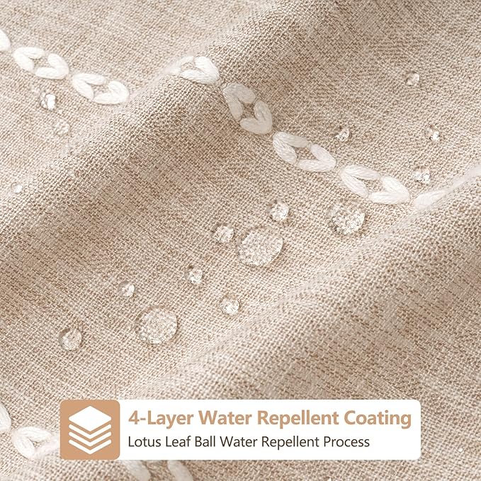 Boho Farmhouse Shower Curtain Heavyweight with Tassels, 72 x 84 Inch Extra Long Taupe Linen Textured Fabric Shower Curtain for Bathroom, Tan and White Striped Bath Décor Curtain Water Repellent - Image 3