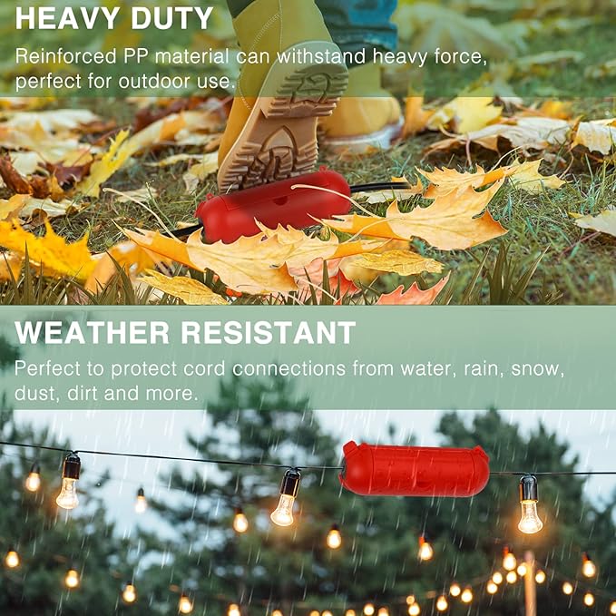 Flemoon [3 Pack] Outdoor Extension Cord Safety Cover with Waterproof Seal, Weatherproof Electrical Connection Box to Protect Outdoor Outlet, Plug, Socket, Christmas Holiday Decoration Light, Red - Image 7