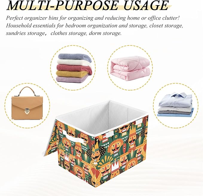 xigua Nutcracker Christmas Storage Bins with Lids and Carrying Handle,Foldable Storage Boxes Organizer Containers Baskets Cube with Cover for Home Bedroom Closet Office - Image 7