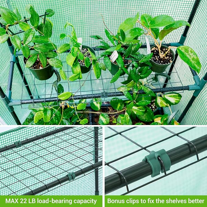 Ohuhu Greenhouse for Outdoors with Mesh Side Windows, 3 Tiers 4 Shelves Small Walk-In Green House Plant Stands Plastic PE Cover Outside Portable Warm House for Seedling Flowers Growing, 4.8x2.5x6.4 FT - Image 4