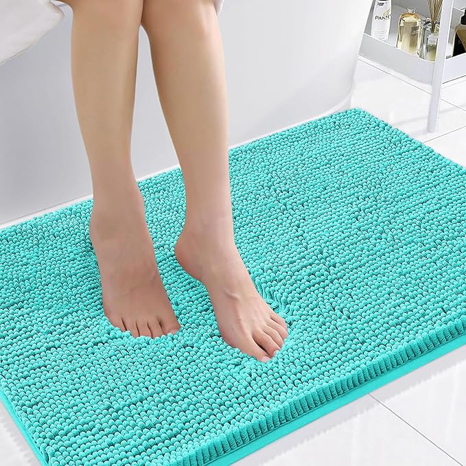 Smiry Luxury Chenille Bathroom Rugs 36x24, Extra Soft and Absorbent Shaggy Bath Mat, Machine Washable, Non-Slip Plush Carpet Runner for Tub, Shower, and Floor, Home Decor Accessories, Turquoise by Smiry