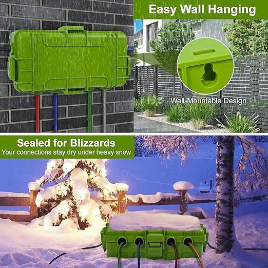 [2 Pack] Outdoor Electrical Box Waterproof, OUTDSPLY Medium Outdoor Electrical Box (11.6x5.2x4.1 inch)w/ 6 Cable Entry, Weatherproof Connection Box for Power Strip, Plug, Timer, Holiday Lights, Green - Image 4