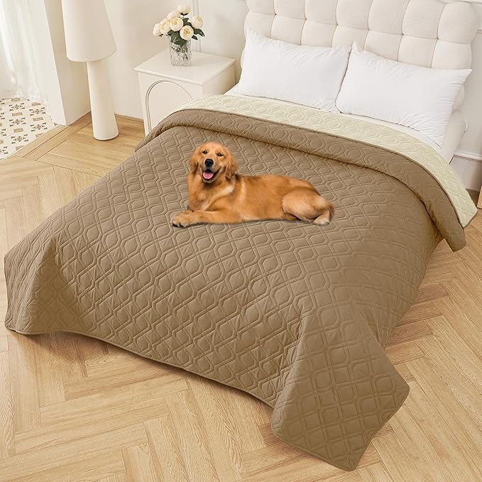 Smiry Reversible Waterproof Couch Covers for Sofa, Washable Dogs Pet Couch Covers for 3 Cushion Sofa Pet Friendly, Water Resistant Furniture Protector Slipcover, Geometric (82"x102", Camel/Beige) by Smiry