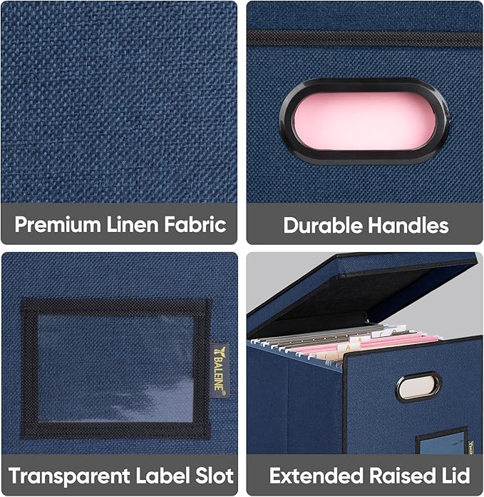 BALEINE File Organizer Box with Lid, Collapsible File Folder Organizer with Plastic Slide, Hanging File Folder Box for Office Document Storage (Tab Friendly, 1 Pack, Blue) - Image 6