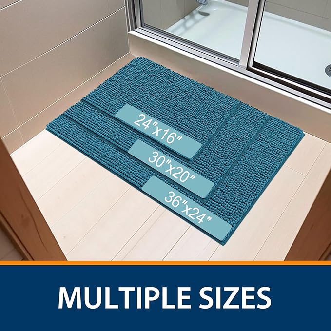 Smiry Luxury Chenille Bathroom Rugs 30x20, Extra Soft and Absorbent Shaggy Bath Mat, Machine Washable, Non-Slip Plush Carpet Runner for Tub, Shower, and Floor, Home Decor Accessories, Peacock Blue - Image 8