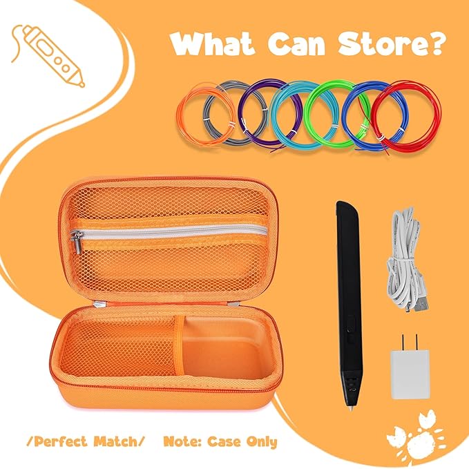 Case Compatible with 3Doodler Start+ Essentials for 3D Pen Set for Kids, Carrying Holder Fit for Printing Pens, Storage Organizer for Printing Filament Refill, Micro-USB Charger (3D-04B-Orange) - Image 5
