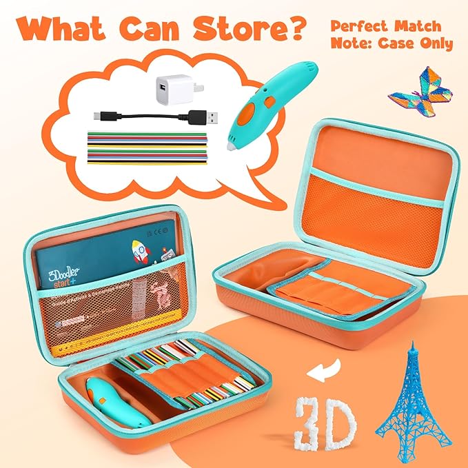 Case Compatible with 3Doodler Start+ Essentials for 3D Pen Set for Kids, Carrying Holder Fit for Printing Pens, Storage Organizer for Printing Filament Refill, Micro-USB Charger (3D-05-Orange) - Image 2