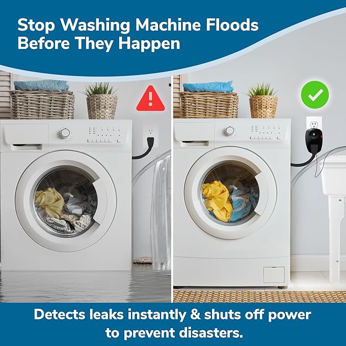 WasherWatcher Laundry Tub Overflow Protector - Water Leak Shut Off Detectors w/ LED Indicator, Alarm, Water Sensor, & More - Easy to Install Washing Machine Leak Detector for Any Drain System - Image 3