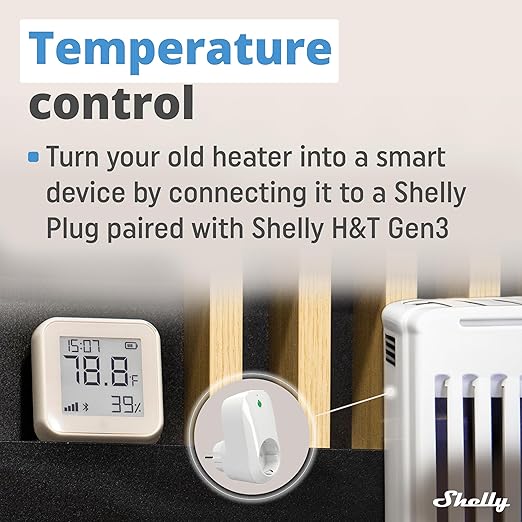 Shelly H&T Gen3 Ivory | Wi-Fi and Bluetooth Smart Temperature & Humidity Sensor with Remote App Control & Monitoring | Smart Scenes | Notification Alerts | LCD Display | Free Data Storage Export - Image 2