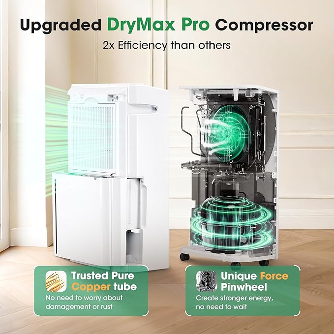 6,500 Sq.Ft Dehumidifier for Basement with Drain Hose, 186 OZ Water Tank, 60 Pint Dehumidifiers for Large Home with Three Operation Modes, Intelligent Humidity Control, 24HR Timer for Bathroom - Image 2