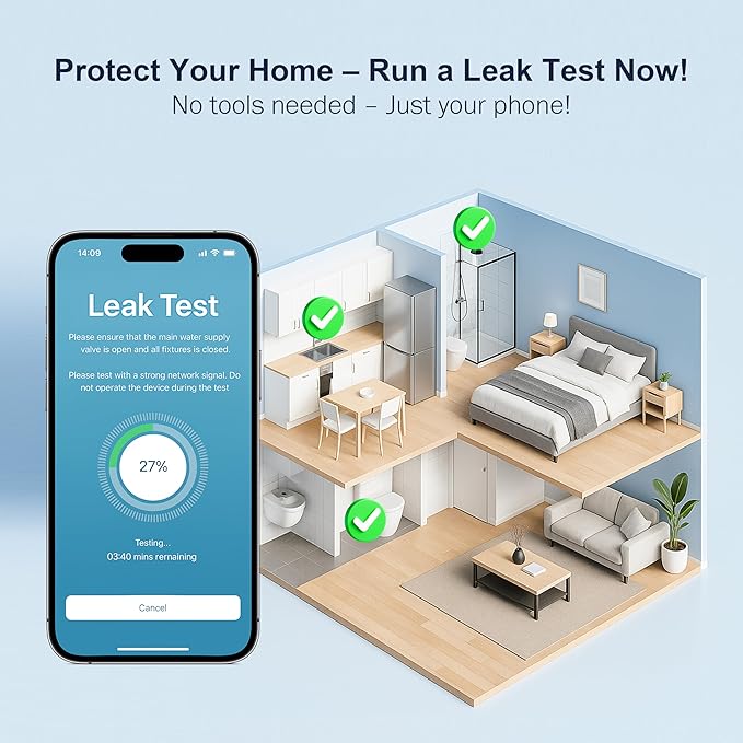 Frizzlife LP365-P Smart Water Monitor and Automatic Shutoff - 0.01 GPM Ultrasonic Micro Leak Detection, Wi-Fi / APP Control, Pressure+Flow Monitoring, 24/7 Water Usage Reports, Fits 3/4" and 1" - Image 7