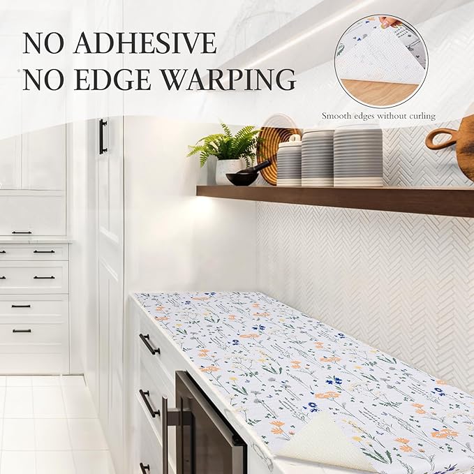 Beautysaid Shelf and Drawer Liner for Kitchen Cabinet, Non Adhesive Non Slip Shelf Paper Waterproof Washable Thickened for Dresser Pantry Shelve Bathroom Protector Liner(Floral,12 in x 10 FT) - Image 5