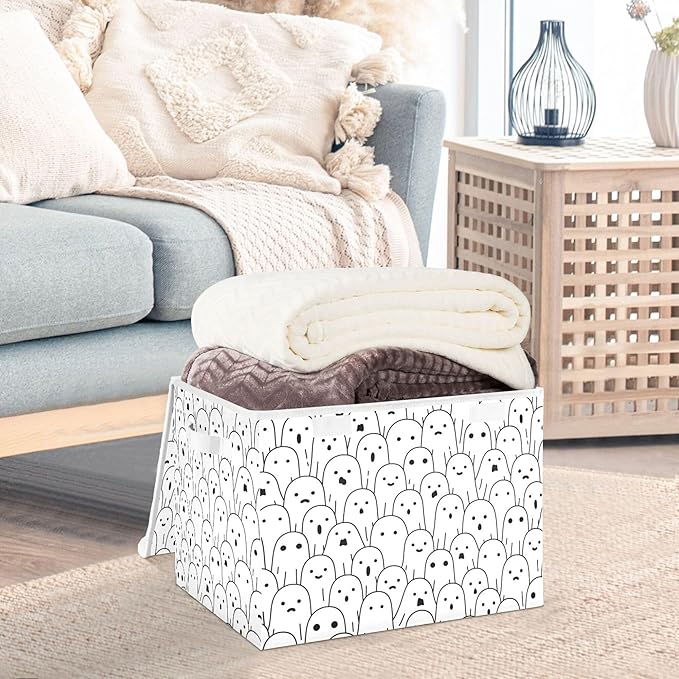 xigua Halloween Ghosts Storage Bins with Lids and Carrying Handle,Foldable Storage Boxes Organizer Containers Baskets Cube with Cover for Home Bedroom Closet Office - Image 5