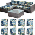 8Pcs Stretch Patio Cushion Cover, Printed Couch & Sofa Slipcovers for Patio Furniture Cushions Washable Reusable Couch Covers Replacement for Autumn Winter (Dark Blue Floral, Cover Only) by CALBODE