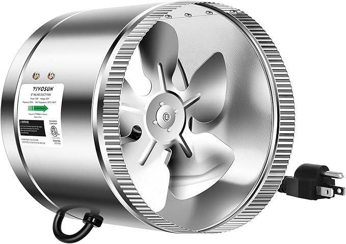 VIVOSUN 8 Inch Inline Duct Fan 420 CFM, HVAC Exhaust Ventilation Fan with Low Noise for Basements, Bathrooms, Kitchens and Attics, Silver by VIVOSUN