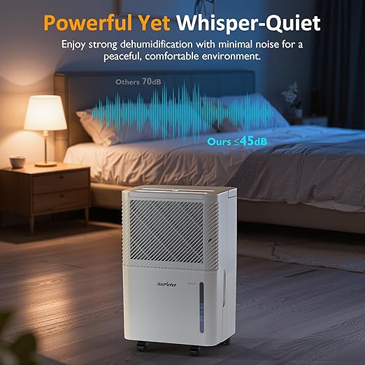 25 Pint Dehumidifier with Drain Hose: for Whole Home & Large Rooms up to 1500 Sq.Ft, 71OZ Tank, Auto Shut Off, 24H Timer, Ideal for Basement, Bedroom, Garage, RV, White - Image 5