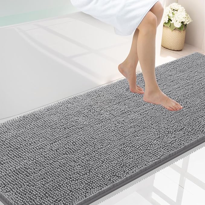 Smiry Luxury Chenille Bathroom Rugs 70x24, Extra Soft and Absorbent Shaggy Bath Mat, Machine Washable, Non-Slip Plush Carpet Runner for Tub, Shower, and Floor, Home Decor Accessories, Grey by Smiry
