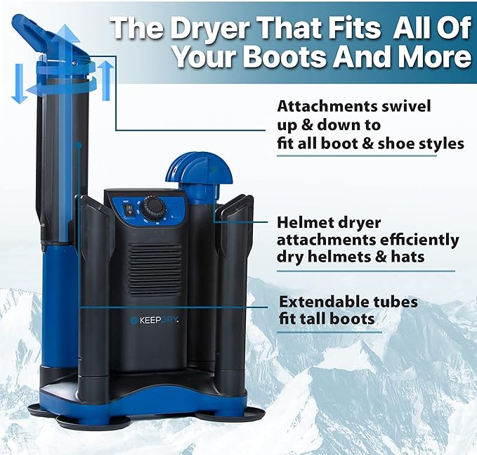 KeepDry Forced Heat Boot Dryer - Heavy Duty Shoe Dryer with Heat Switch & Timer - Quickly Dry Garments - Collapsible Drying Tubes - Image 3