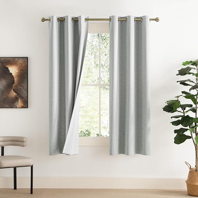 NICETOWN Grey Noise and Lights Block Out Curtains, 2 Panels, 34-inch W by 70-inch L, Thermal Insulated 100% Blackout 2-Layer Lined Drapes, Noise Cancellation Window Draperies for Dining Room by NICETOWN