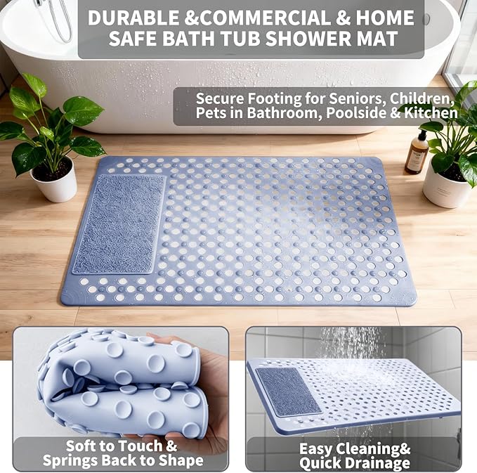 Bath Tub Shower Mat with Soft Shower Foot Scrubber Mat for Massage,Non Slip Bathtub Mat with Strong Suction Cups, Silicone Shower Foot Scrubber Mat (Gray, 35.4" X 23.6"(Rectangular)) - Image 5