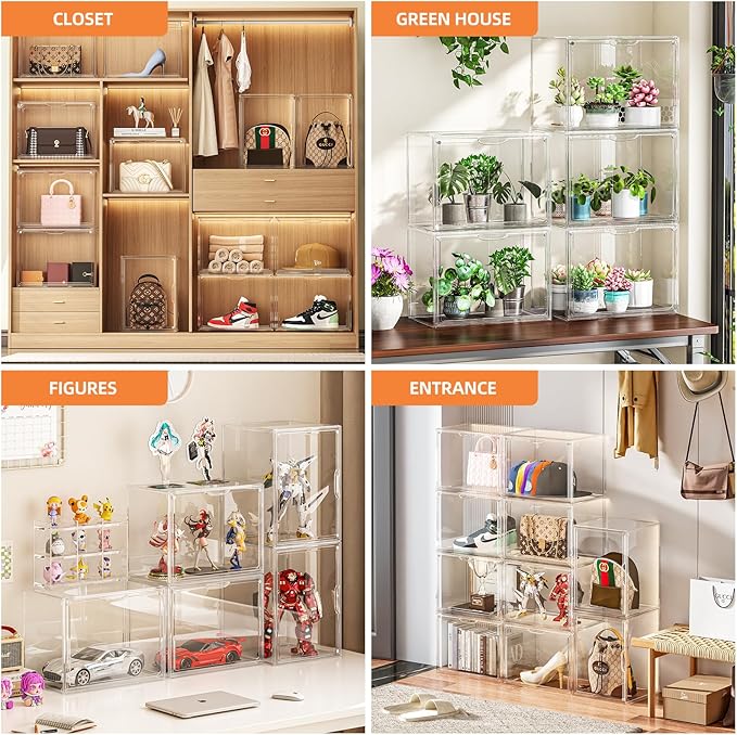 Clear Acrylic Display Case, Extra Large Stackable Storage Bins Magnetic Attraction Lids, 1 Pack Acrylic Box Showcase for Collectibles, Figures, Cosmetic, Purse, Handbag, Wallet, 10.7x10.2x14.2 inch - Image 3