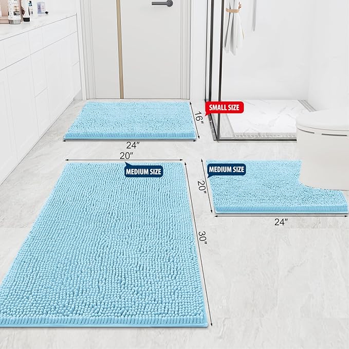Smiry Luxury Chenille Bathroom Rugs 40x32, Extra Soft and Absorbent Shaggy Bath Mat, Machine Washable, Non-Slip Plush Carpet Runner for Tub, Shower, and Floor, Home Decor Accessories, Sky Blue - Image 2