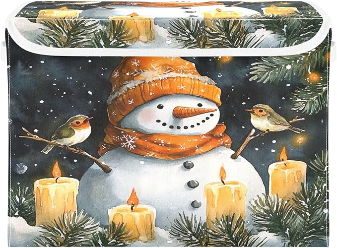xigua Watercolor Snowman Storage Bins with Lids and Carrying Handle,Foldable Storage Boxes Organizer Containers Baskets Cube with Cover for Home Bedroom Closet Office Nursery by LLCxigua
