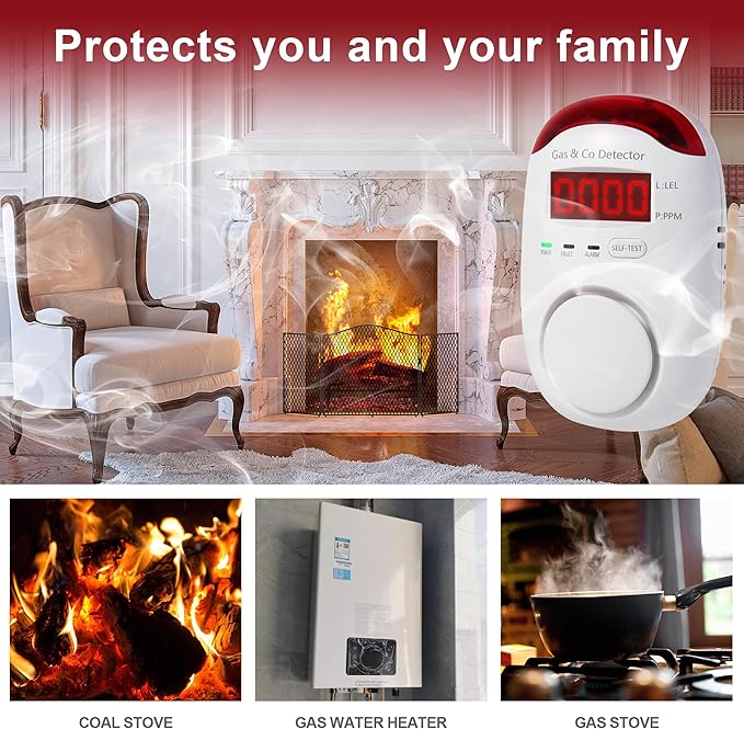 Combination Gas & Carbon Monoxide Detectors - Koabbit Plug in Carbon Monoxide Detector,Propane, Natural,Methane, Explosive Gas Detector Alarm & CO Detector Alarm for Home,Easy to Read - Image 4