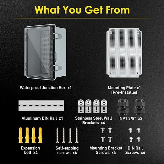 Waterproof Electrical Junction Box, IP67 Plastic Weatherproof Electrical Enclosure with Aluminum DIN Rail, Mounting Plate, Wall Brackets for DIY Project WiFi, Clear (13.8''×9.8''×5.9") - Image 5