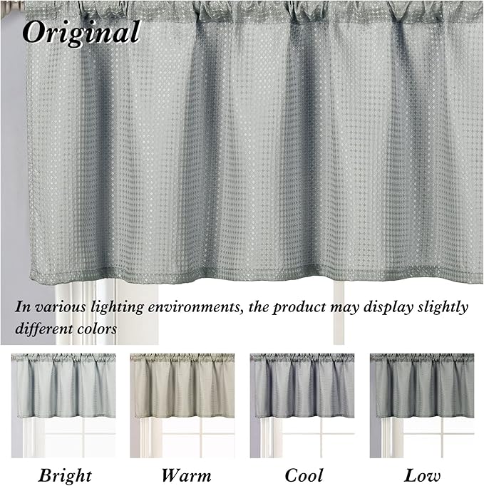 Home Queen Grey Waffle Bathroom Window Curtains, Short Water Repellent Rod Pocket for Small Kitchen Window, 36 W X 36 L Inch Each - Image 9