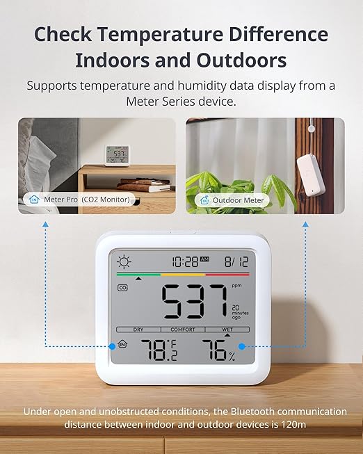 SwitchBot Air Quality Monitor Indoor for CO2/TEMP/Humidity, Portable CO2 Monitor Carbon Dioxide Detector for Home/Car/Office/Greenhouse(Alexa-Enabled Meter Pro CO2) - Image 8