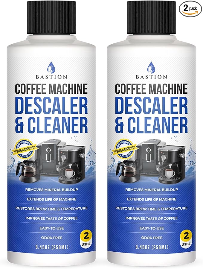 Bastion Coffee Machine Descaler & Cleaner - 4 Uses. (2 Bottles) Universal Descaling Solution Compatible with Keurig, Nespresso, Delonghi and All Single Use Coffee and Espresso Machines by bastion