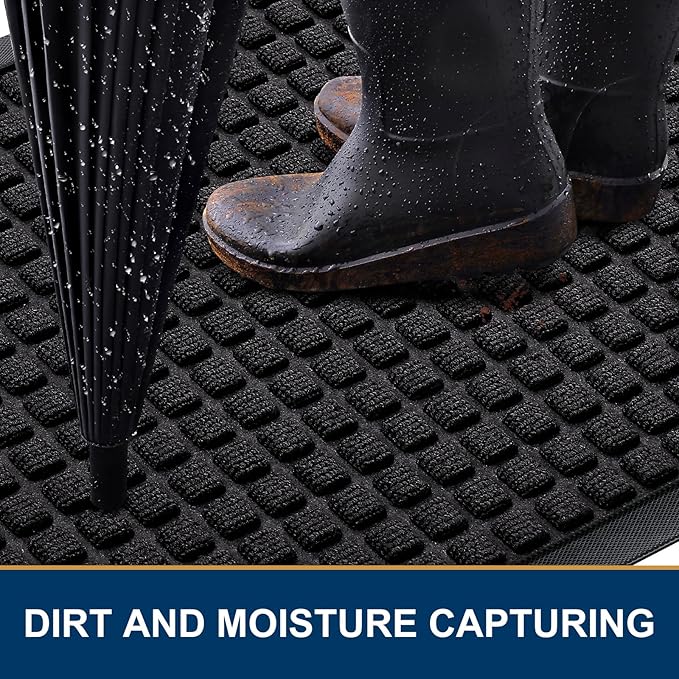 Smiry Front Door Mat Outside Entrance, Heavy Duty Natural Rubber Doormat, Non Slip, Trap Dirt and Moisture, Easy Clean, Low Profile Welcome Floor Mats for Indoor Outdoor Entry, 35x23 Inch, Black - Image 2