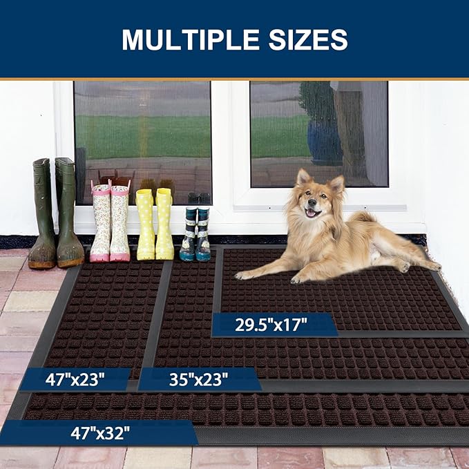 Smiry Front Door Mat Outside Entrance, Heavy Duty Natural Rubber Doormat, Non Slip, Trap Dirt and Moisture, Easy Clean, Low Profile Welcome Floor Mats for Indoor Outdoor Entry, 71x23 Inch, Brown - Image 6