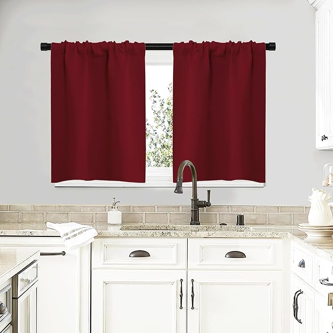 NICETOWN 20 inch Curtains for Small Windows, Thermal Insulated Privacy Short Drapes for Kitchen Bathroom (Set of 2, Burgundy Red, 29" Wide) by NICETOWN