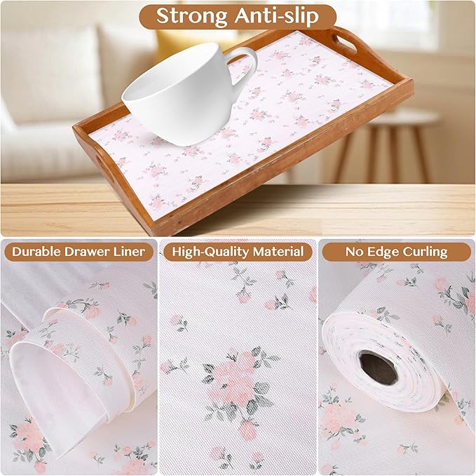 Non-Adhesive Shelf and Drawer Liner for Kitchen Cabinets, 12 in x 10FTStrong and Fragrant Non-Slip Cabinet Liners for Shelves, Refrigerator, Pantry Storage, Easy to Clean & Cut, Floral - Image 5