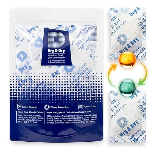 Dry & Dry 20 Gram [30 Packs] Orange Indicating(Orange to Dark Green) Mixed Silica Gel Packets - Food Safe Rechargeable Silica Packets Desiccants Silica Gel Packs Silica Gel Packets by DryDry