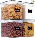 Vtopmart Food Storage Containers 3.3 quart / 3.6L, 4 Pieces BPA Free Plastic Airtight Canister for Flour, Sugar, Baking Supplies, with 4 Measuring Cups and 24 Labels,Black by Vtopmart