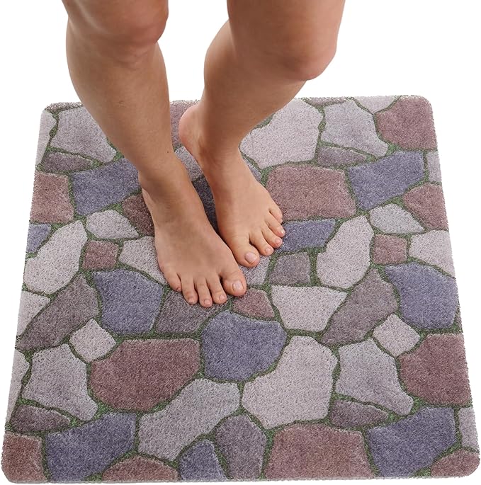 Anti Slip Shower Mat Square - Non Slip Shower Mats for Inside Shower - 24x24 Shower Floor Mat Non Slip - Square Bath Mat for Shower - Secure Loofah Shower Mat No Suction Cups (24x24 Stone Path) by ENKOSI