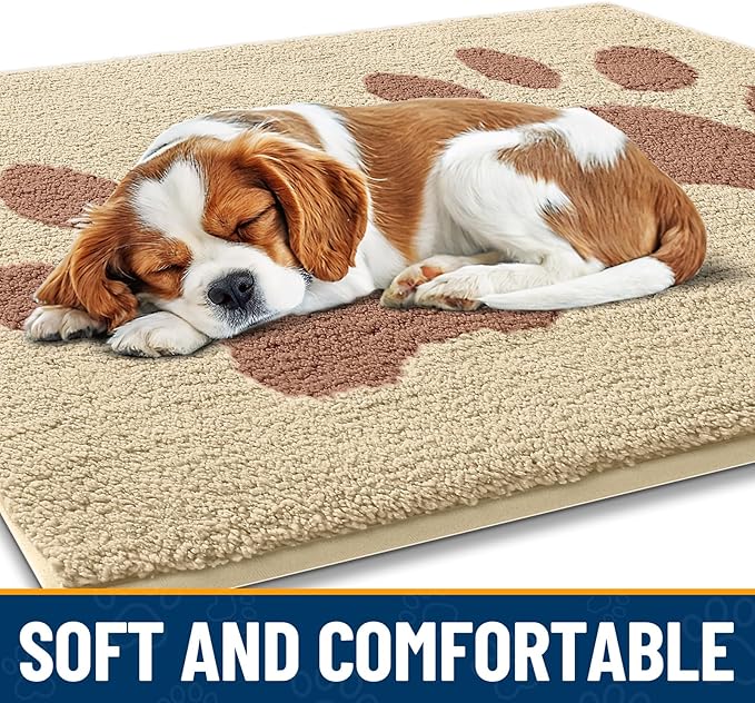 Smiry Dog Door Mat for Muddy Paws, Absorbs Moisture and Dirt, Low-Profile Entryway Mat with Non-Slip Backing, Entry Indoor Outdoor Doormat for Inside Floor (30x20 Inches, Light Beige, Paw) - Image 4