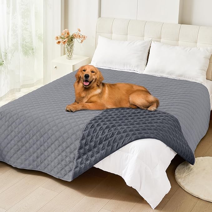 Smiry Waterproof Dog Bed Cover Pet Blanket, Soft Washable Dog Blanket for Furniture Bed Couch Sofa Reversible, Checkered (82"x82", Grey/Dark Grey) by Smiry