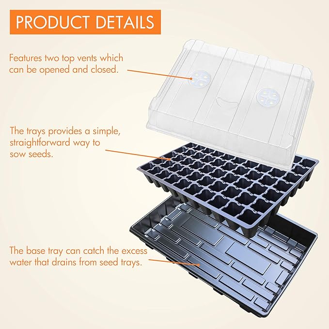 Gardzen Seed Starter Tray, 5 Pack Smiling Face Plant Germination Trays with Total 350-Cell, Seed Starter Kit with Humidity Vented Domes and Bases for Starting Vegetable Flower Herb Seeds 18" x 14" - Image 2