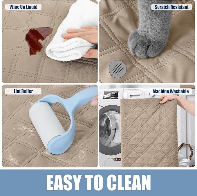 Smiry Waterproof Dog Bed Cover Pet Blanket, Soft Washable Dog Blanket for Furniture Bed Couch Sofa Reversible, Checkered (40"x90", Taupe/Beige) - Image 5