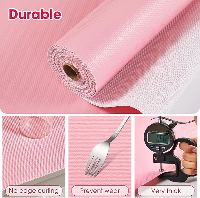 Drawer and Shelf Liner, Non-Slip Kitchen Cabinet Liners Non-Adhesive Thick Strong Grip Waterproof Washable Mats Protect Dresser Shelves Cupboard Bathroom Cabinets, Pink, 12 in X 30 FT - Image 6