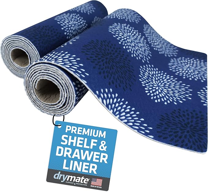 Drymate Premium Luxury Shelf & Drawer Liner, Thick Cushioned Fabric, Non-Adhesive, Absorbent, Waterproof, Slip-Resistant, Liners for Kitchen Cabinets, Cupboards (USA Made)(12”x59”)(2-Pack)(GoodBlue) by Drymate